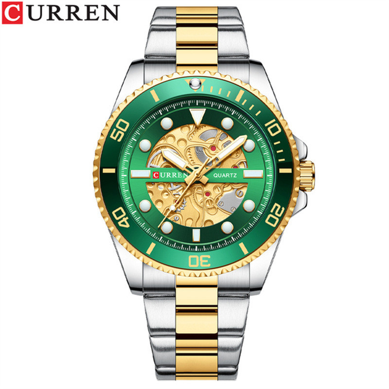 CURREN品牌 8412 鏤空 石英腕錶 鋼帶 夜光 高級男士手錶