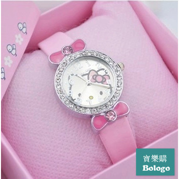 新款韓版卡通可愛兒童手錶女孩防水鑲鑽中小學生女童公主石英錶KT貓手錶 凱蒂貓 HelloKitty