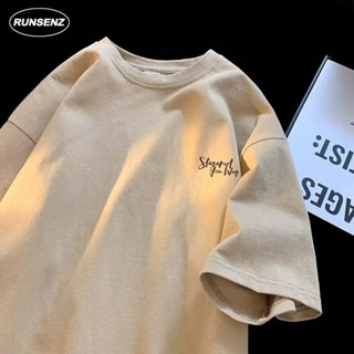 M-8XL 韓系時尚字母logo印花上衣 大尺碼短袖 oversize T恤 簡約寬鬆五分袖t恤 落肩 圓領 加大尺碼男