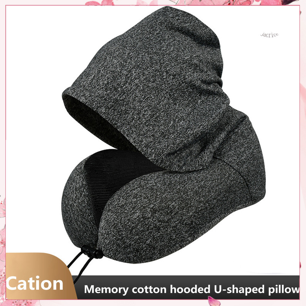  U 形枕頭可拆卸舒適連帽記憶泡沫頸枕,適合長途旅行旅行汽車駕駛