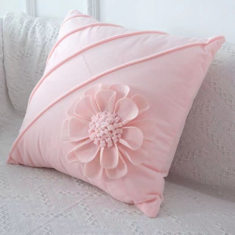 北歐新款網紅花朵抱枕枕套 家用沙發客廳素色花朵抱枕枕套含芯