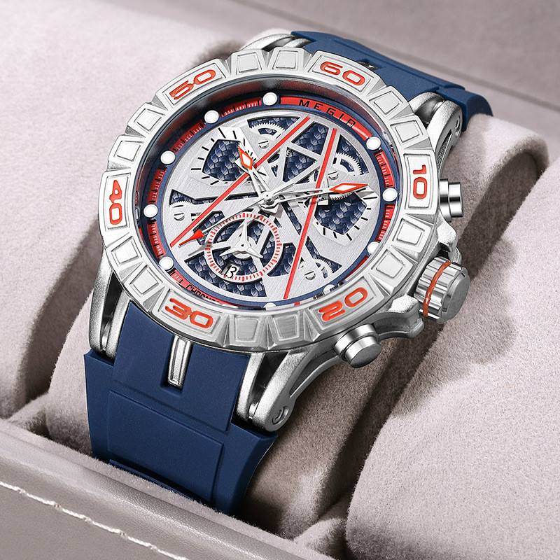 MEGIR新款男士手錶 時尚潮流夜光計時碼錶防水多功能運動男士石英手錶 8110G