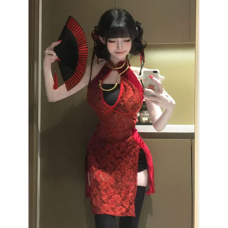 Xyzkuli新中式性感蕾絲微透旗袍洋裝女2025夏季改良開叉純欲辣妹短裙子