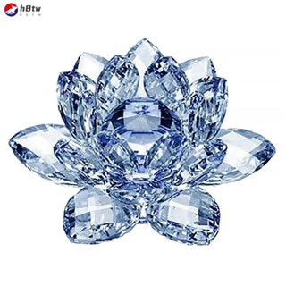 藍色水晶花飾水晶蓮花室內裝飾水晶玻璃蓮花擺件創意(小)