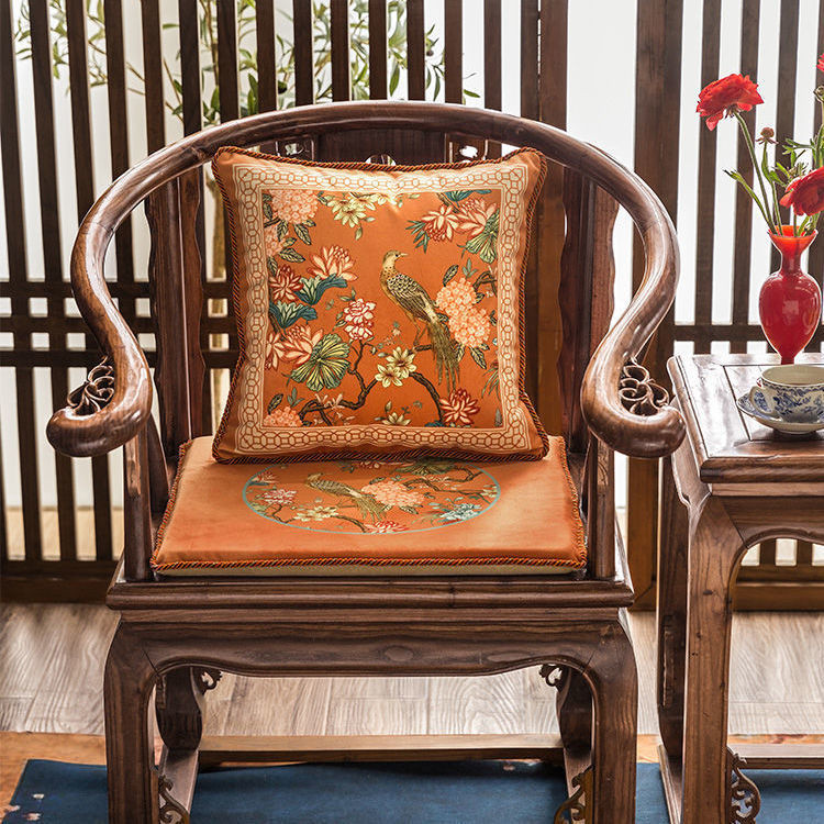 【坐墊設計】山繡球紅木圈椅座墊太師椅墊中式紅色喜慶中國風訂製加厚