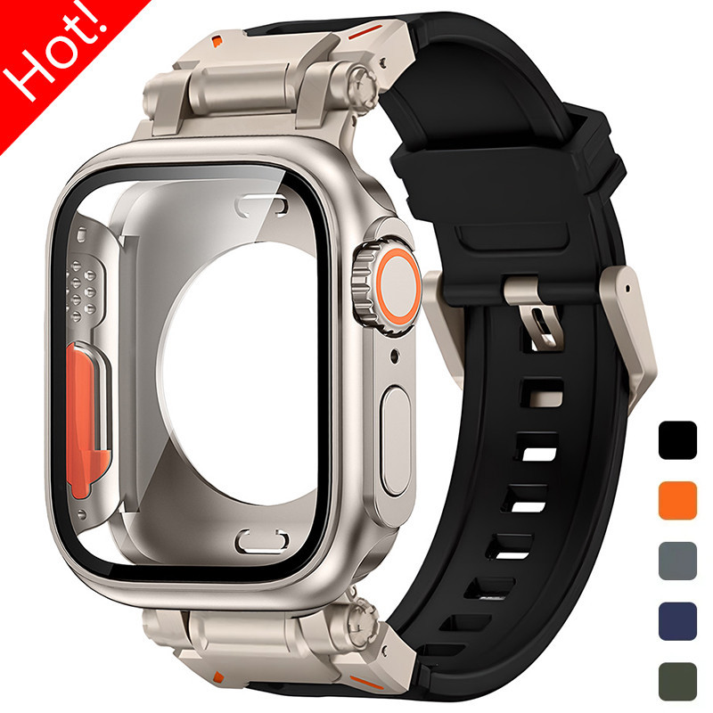 矽膠錶帶+保護殼兼容 Apple Watch Ultra2 49mm 44mm 45mm IWatch series 9