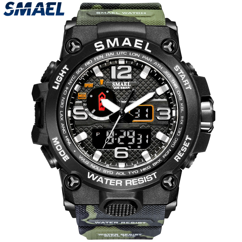 Smael 1545D 迷彩戰術手錶男士多功能防水夜燈鬧鐘運動戶外手錶