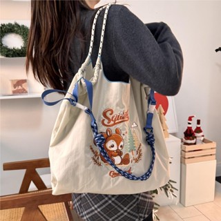 2024夏季新款日系尼龍刺繡包包時尚百搭小號大容量單肩購物袋女裝潮流