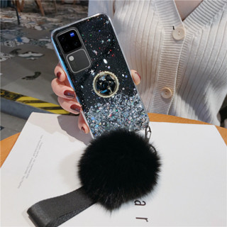 手機殼適用於 VIVO V30 Pro 5G VIVOV30 豪華指環支架帶球閃亮透明星空 TPU 後蓋手機殼