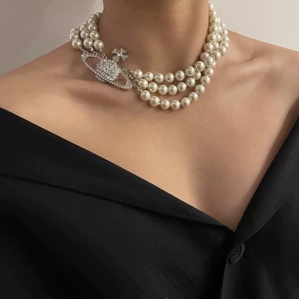 Vivienne Westwood土星鑲鑽珍珠項鍊多層項鍊