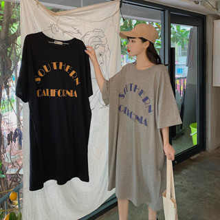 大尺碼睡衣女 韓版ins風睡裙 夏季短袖寬鬆t 恤裙長款睡衣裙大尺碼可外穿長裙 女版居家睡衣裙 sleepwear