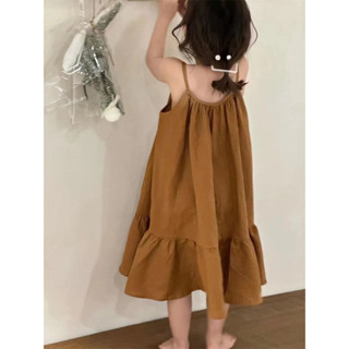 XYJ上新美拉德系列吊帶洋氣洋裝女童復古風咖色背心裙兒童中長款裙子甜美風