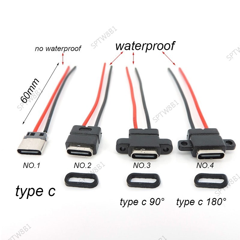 防水 USB Type-C 3.1 2 針插頭 USB C 母插座焊接充電線電線連接器 TW8B1