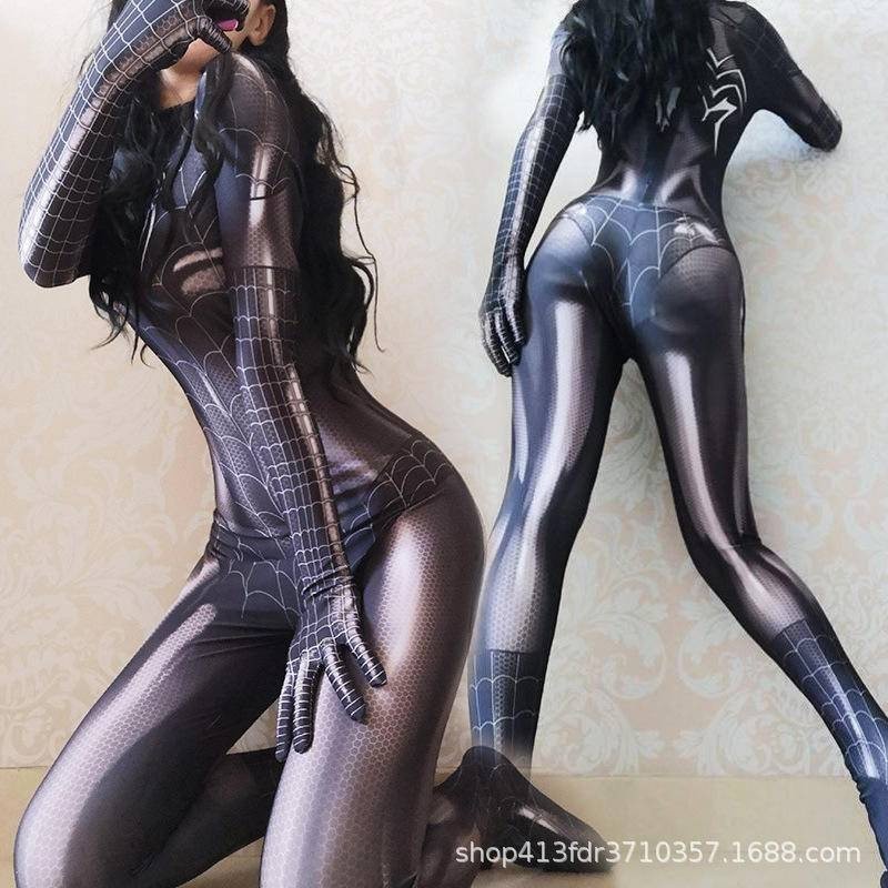 網紅 性感蜘蛛人 緊身衣 連體 女黑色毒液 成人 抖音主播cosplay服衣服