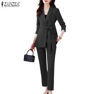 Zanzea 女式韓版長袖不可拆卸腰帶拉鍊口袋上衣長褲