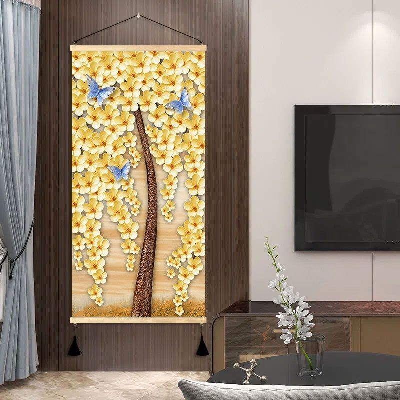 玄關走廊布藝牆畫發財樹客廳裝飾畫黃金滿地油畫布掛畫免打孔壁畫 0QRY