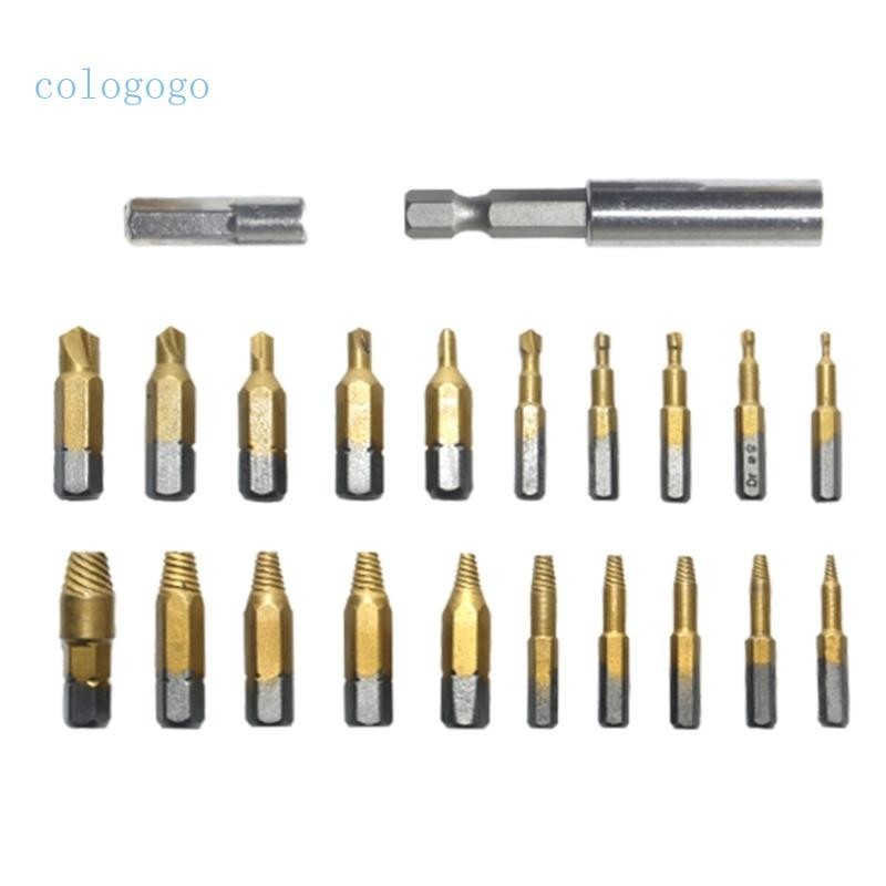Colo 22 件套損壞的螺絲取出器鑽頭用途工具損壞的速度出容易螺栓剝離的螺絲拆卸工具