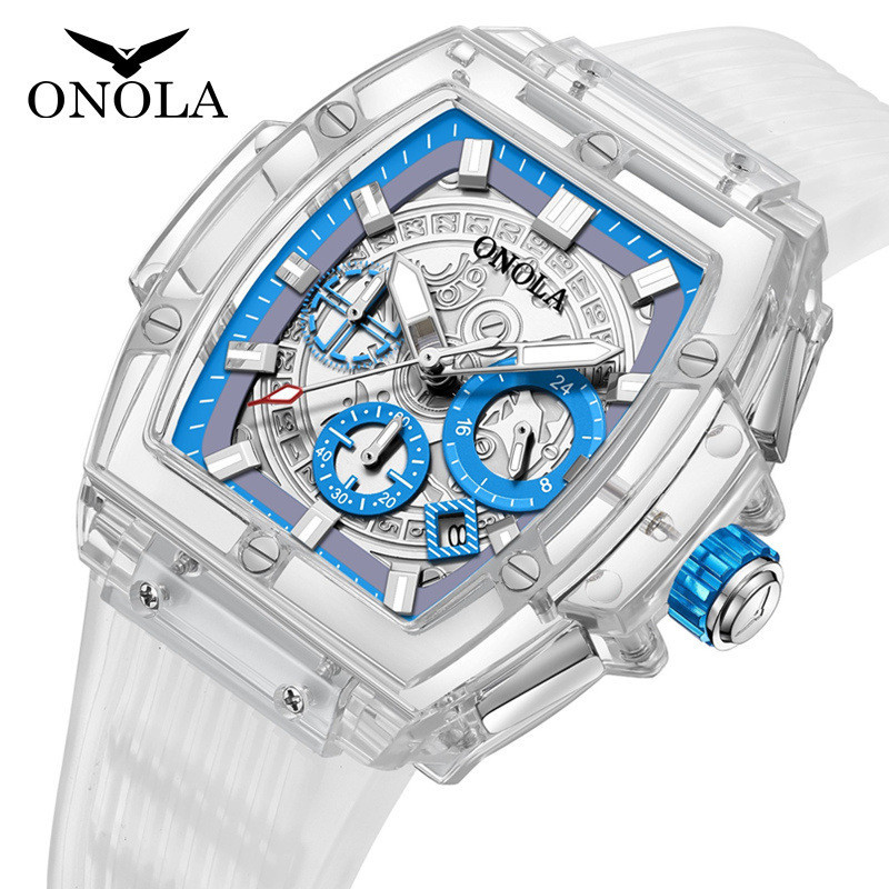 【現貨】ONOLA 6811 新款 時尚 休閒 個性設計 透明 青年學生腕錶 男士手錶〔免費原裝禮盒〕