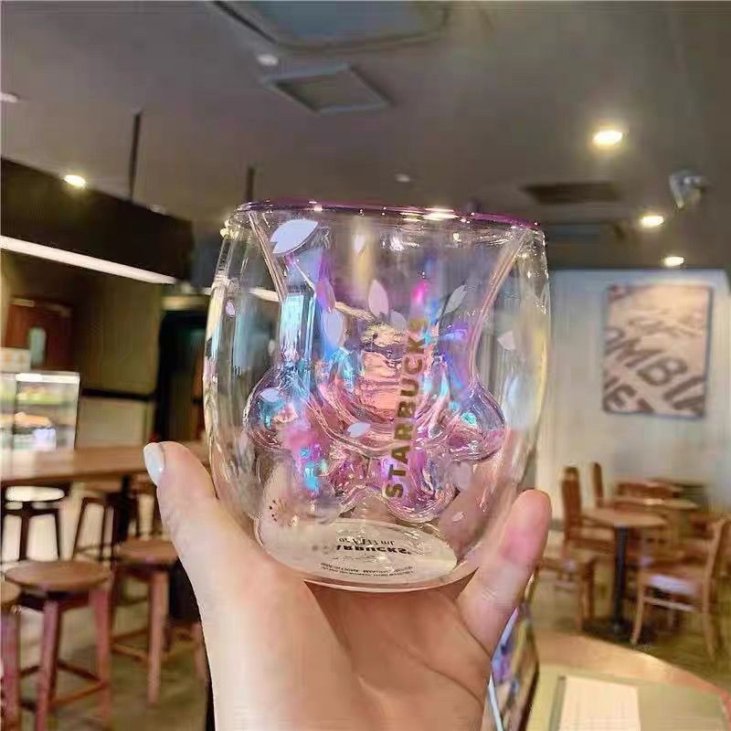 星巴177ml水杯貓爪杯櫻花紫色雙層玻璃杯可愛網紅杯禮佳品