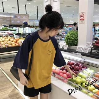【現貨速發】 【DIFF】韓版寬鬆慵懶風七分袖短袖上衣 連衣裙 短袖t恤 女裝 顯瘦上衣 衣服 寬鬆上衣 素T 短板上衣