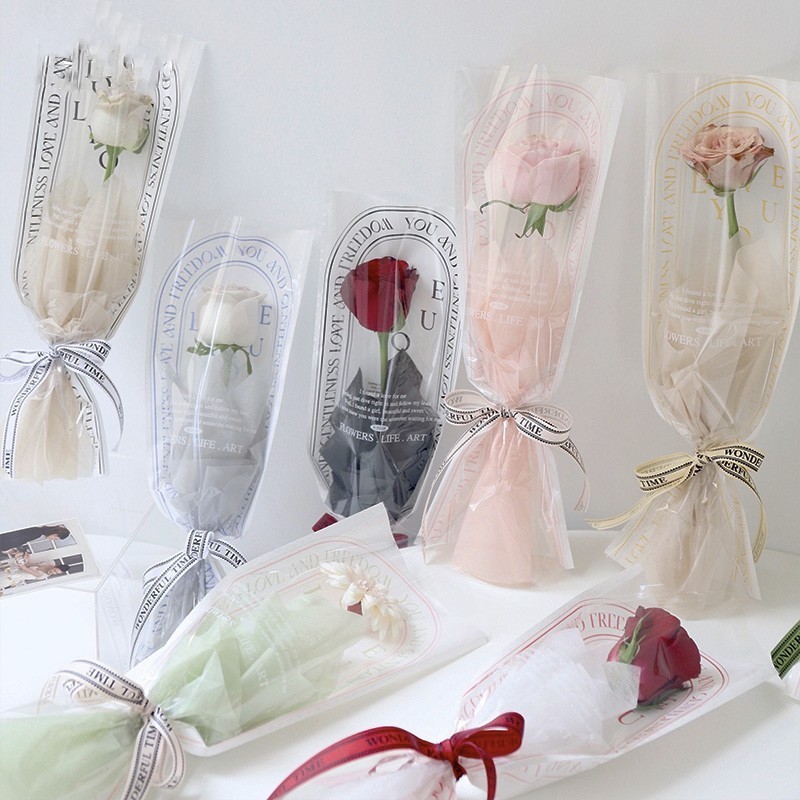 【現貨】【情人節花藝包裝】情人節 康乃馨 玫瑰 單支花袋 一支 花藝 包裝紙 鮮花 包裝 材料 單隻袋
