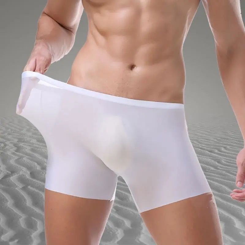 夏季男士冰絲速乾內褲男一片式超薄無痕性感透氣男士平口褲衩大尺碼