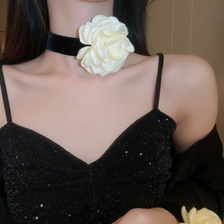 植絨面料花朵項鍊韓國甜美choker鎖骨鏈可愛高檔choker項鍊女