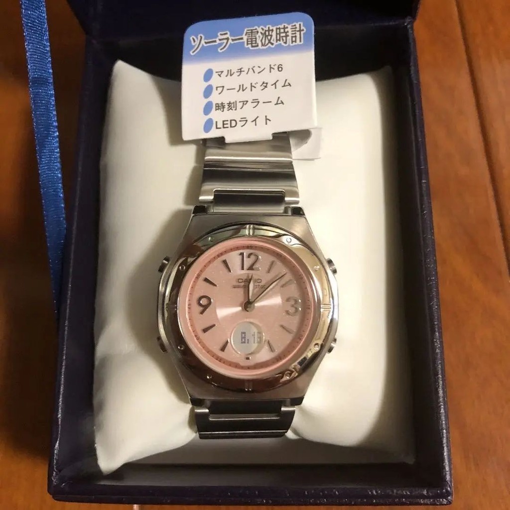 近全新 CASIO 手錶 粉色 電波 太陽能 日本直送 二手