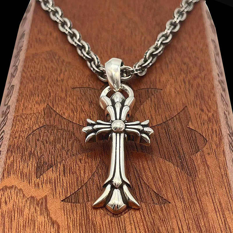 CHROME HEARTS項鍊/925銀男女雙環雙層十字架吊墜  時尚