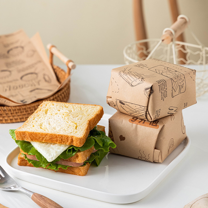 【現貨】【三明治包裝袋】三明治包裝紙 可微波 加熱 漢堡 摺疊 早餐 防油 食品級 一次性 商用 包裝盒