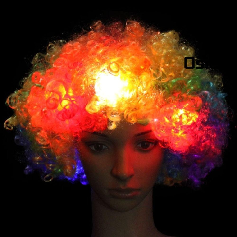 Osier1 頭飾、LED 發光爆炸頭假髮、有趣的閃光小丑風扇發光帽子