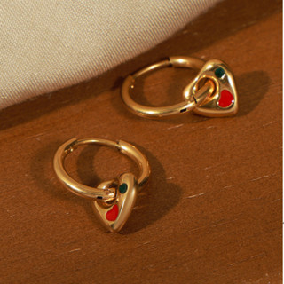 民族風心形鑲嵌彩色鋯石鈦鋼耳扣 設計感ins網紅同款耳環飾品