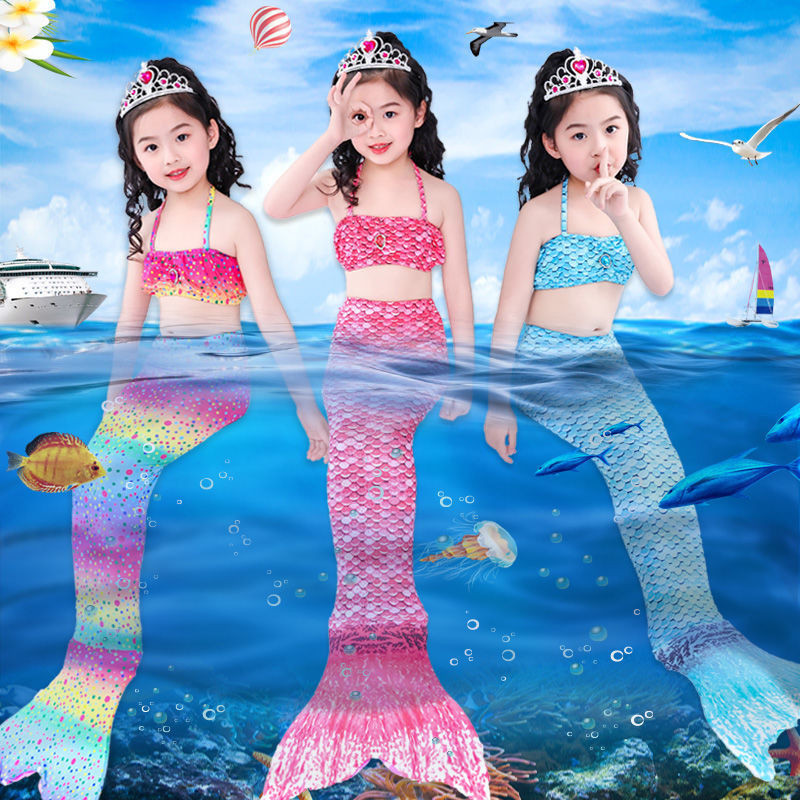 美人魚套裝泳衣三件式 女孩人魚美人魚尾巴美人魚兒童服裝現貨精美夏季泳裝