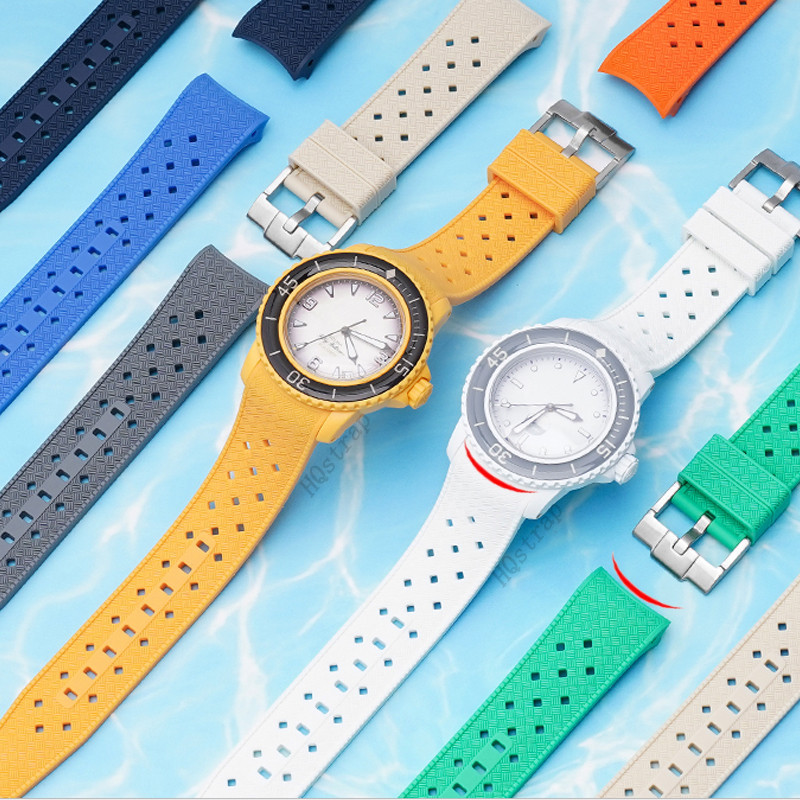 用於 Blancpain X Swatch 錶帶的彎曲末端錶帶 22 毫米液體矽膠手腕男士女士防水手鍊五海洋錶帶透氣