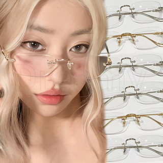 [GOOD] 復古無框小方框眼鏡 - Y2K 金屬平光眼鏡 - 女士和男士 - 時尚無框眼鏡 - 無化妝裝飾眼鏡 - 金