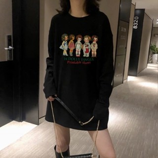 【臺灣出貨】XH 210g 純棉長袖T恤 早秋上衣 寬鬆衛衣內搭打底衫女 2024秋季新款上衣 圓領印花T恤 SD1