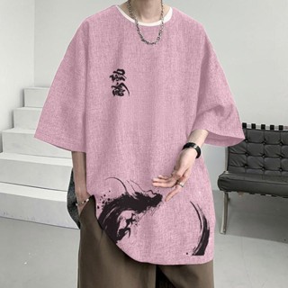 重磅中式亞麻寬鬆短袖新款2025爆款夏季大碼棉麻上衣體恤半袖