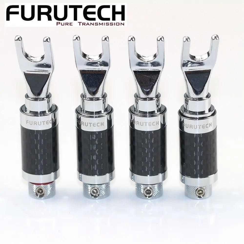 全新 Furutech CF-201(R) 純銅鍍銠免焊碳纖維喇叭線連接器 Y/U型插頭 自鎖香蕉插頭
