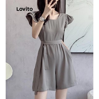 Lovito 女款休閒素色拉鍊基本款連身褲 LNE39546 (灰色)