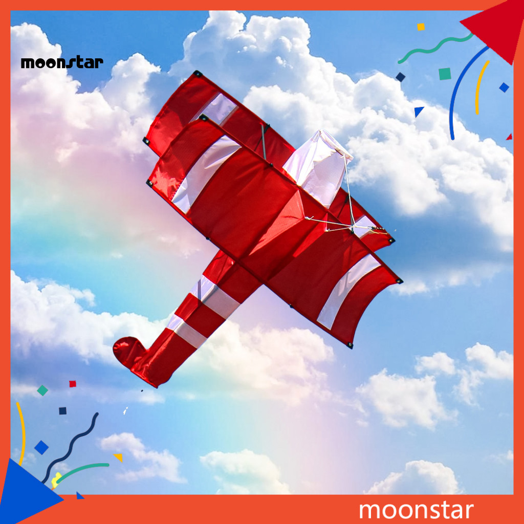 Moo 飛機風箏三維大格子佈紅色飛機風箏玩具