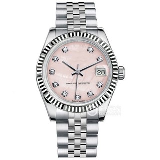 粉色錶盤日期顯示 磚石刻度 時尚精緻魅力奢華女士手錶，勞力家 時尚魅力奢華女士腕錶 精緻高級腕錶