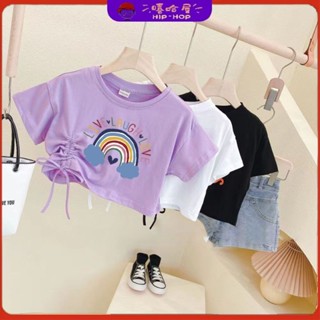 女童短版上衣潮酷兒童裝露肚臍t恤街舞褲子潮服裝少兒爵士舞時髦