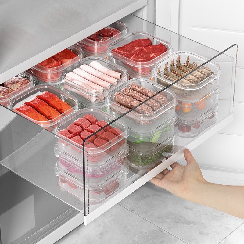 居家創意廚房350ml透明密封塑膠保鮮盒 冰箱收納盒 微波爐專用加熱盒 冷藏凍肉密封食品收納盒 多用帶蓋收納盒✔️