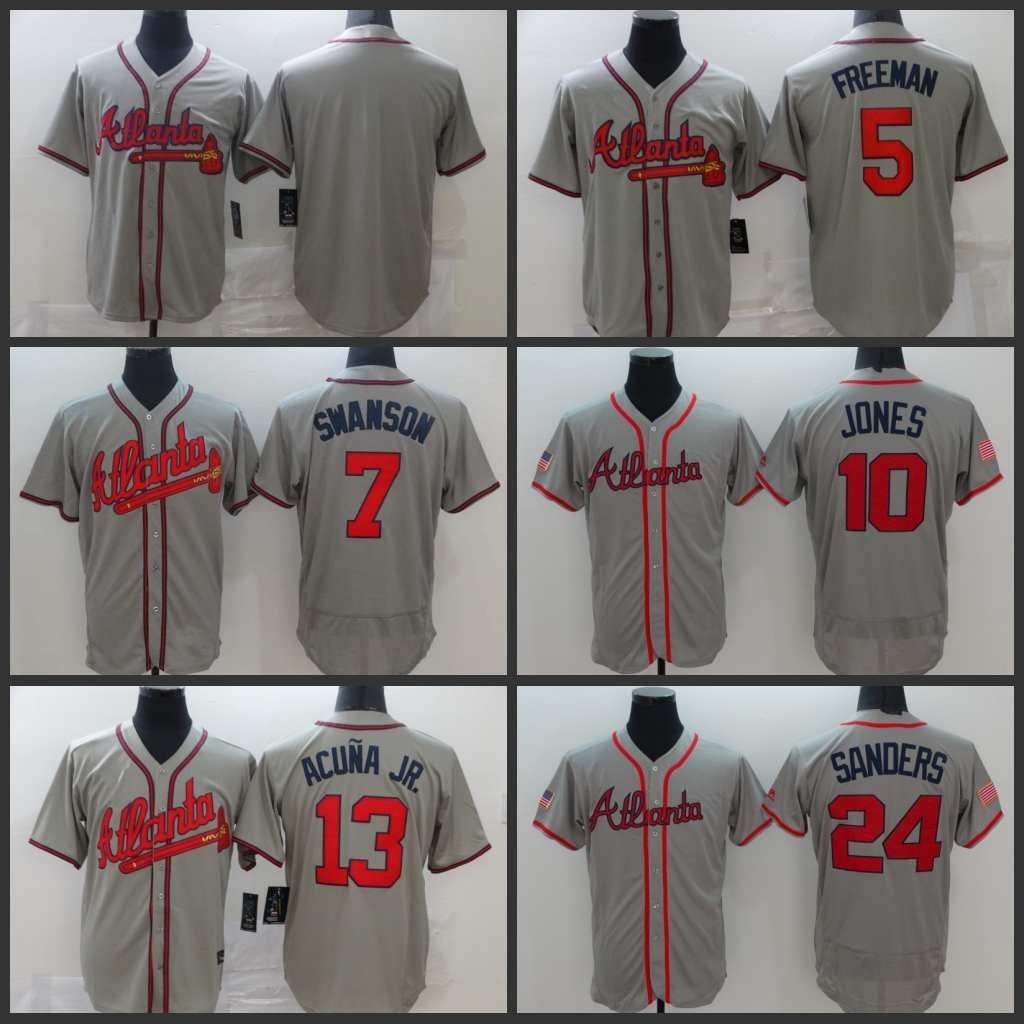 現貨速發！！MLB勇士隊棒球服 灰色球迷球衣Braves5# FREEMAN# 13# ACUNAJR UFEQ