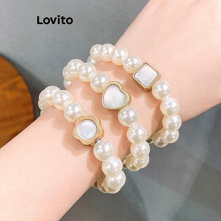 Lovito 迷人心型珍珠貓眼石手鍊優質女髮帶 LFA22333