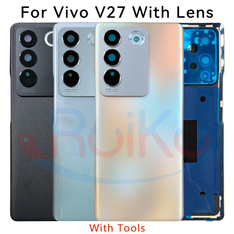 適用於 vivo v27 電池蓋門後殼後殼適用於 vivo v27 V2231 V2246 電池蓋更換部件+相機鏡頭
