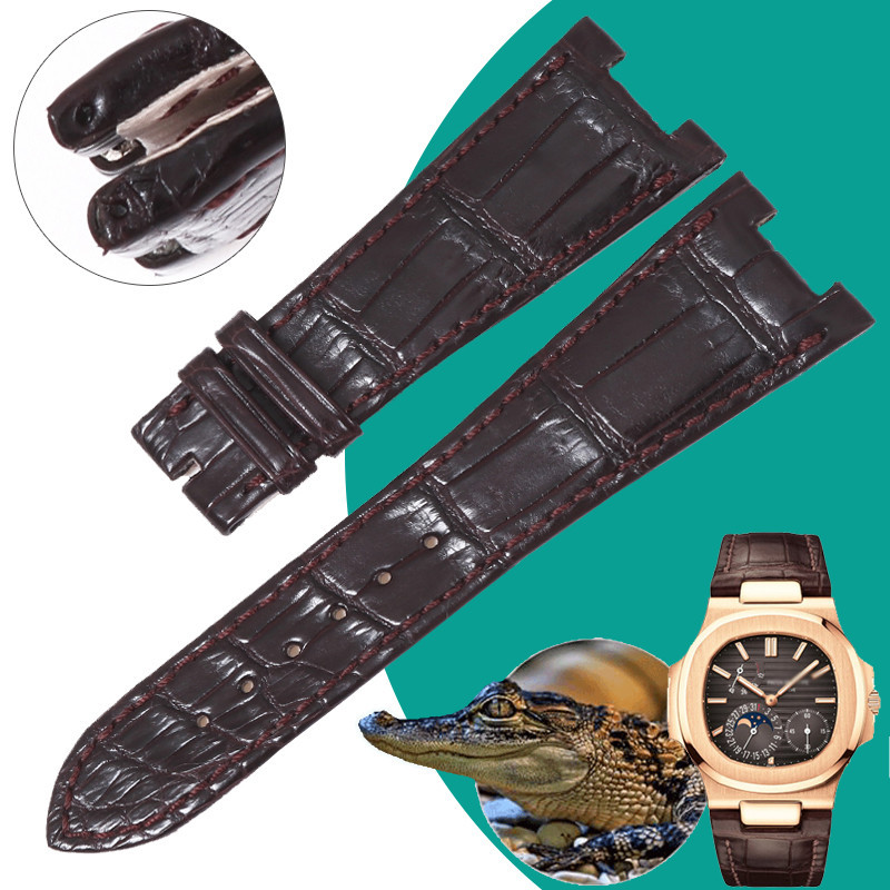 新徵途適用於百達翡麗PP美洲鱷魚皮手錶帶男真皮5711/5712R凹口25mm