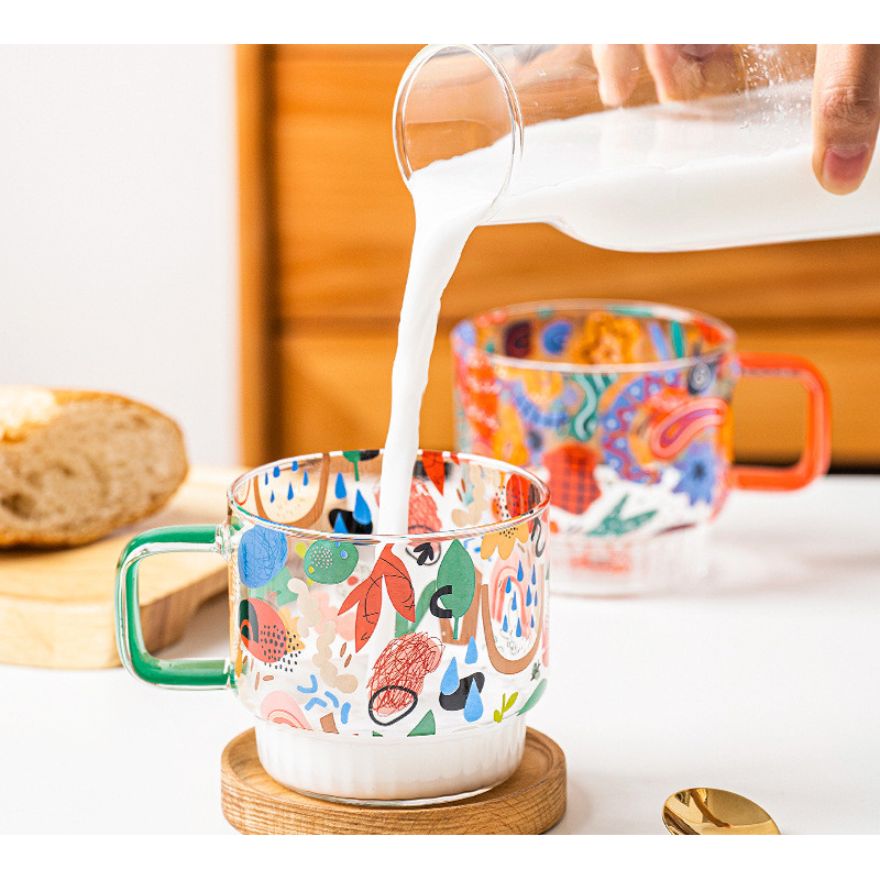 玻璃杯個性可疊放耐熱微波爐電陶爐適用牛奶咖啡早餐杯