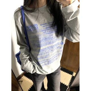 白領麗人 新款上衣2024美式復古灰色正肩長袖設計感小眾ins潮牌寬鬆t恤女秋