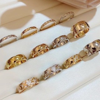 男生戒指 戒指女生 閨蜜戒指 小香風coco菱格戒指CNC高版本窄寬版情侶戒指18k玫瑰金對戒高保色